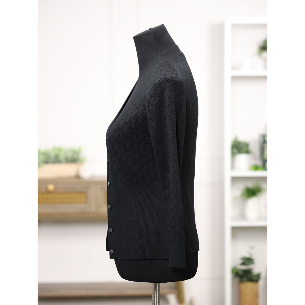 Quiet Luxe Parisian Chic Rebecca Taylor Black Pointelle Wool Cardigan Capsule XS - Picture 5 of 14